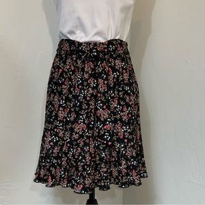 NWOT LOFT Floral Flounce Skirt with Ruffle and Self-Fabric Tie Belt